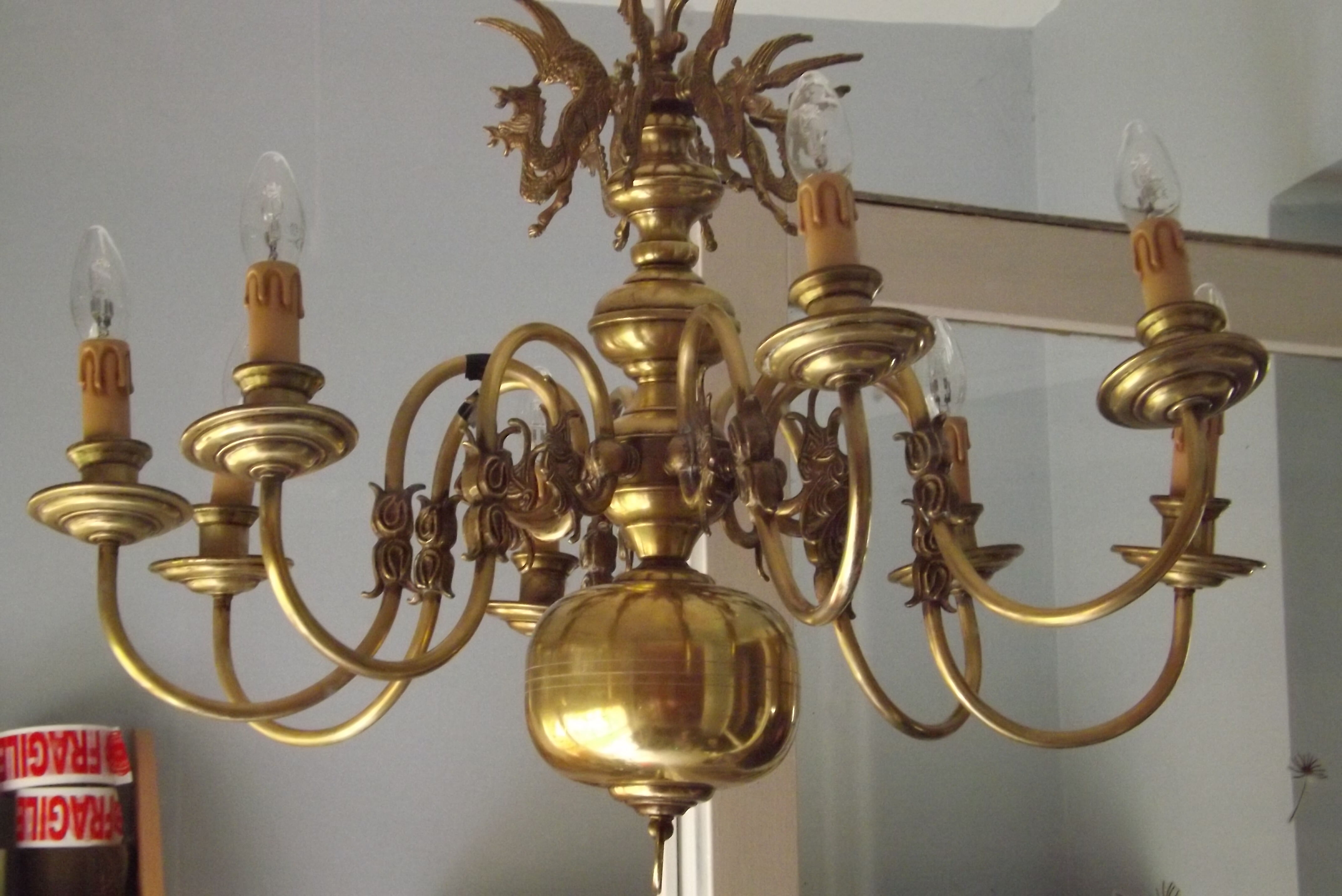 Dutch brass and bronze chandelier