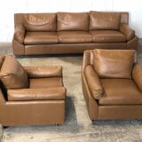 Vintage leather living room set by Edelhard Harlis for Mobilier International, California 1955