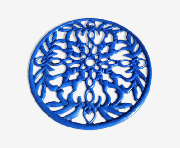 Dessous de plat en métal émaillé bleu Rond