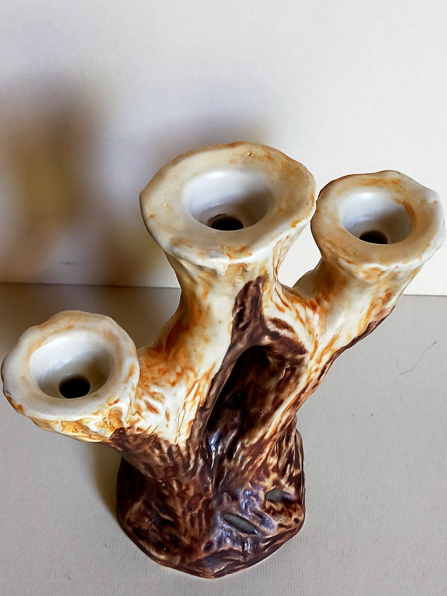 Bougeoir céramique faux-bois années 50