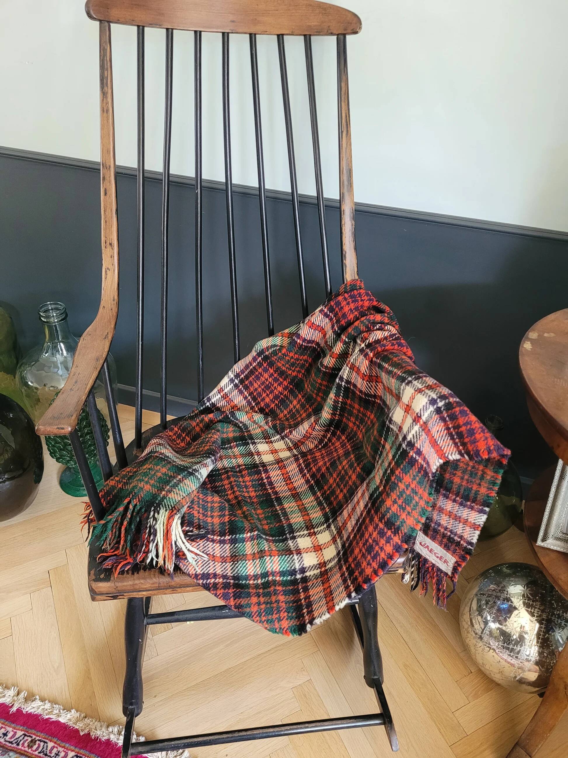 Jaeger tartan pattern blanket, 100% wool - 117x87 - Ref 855