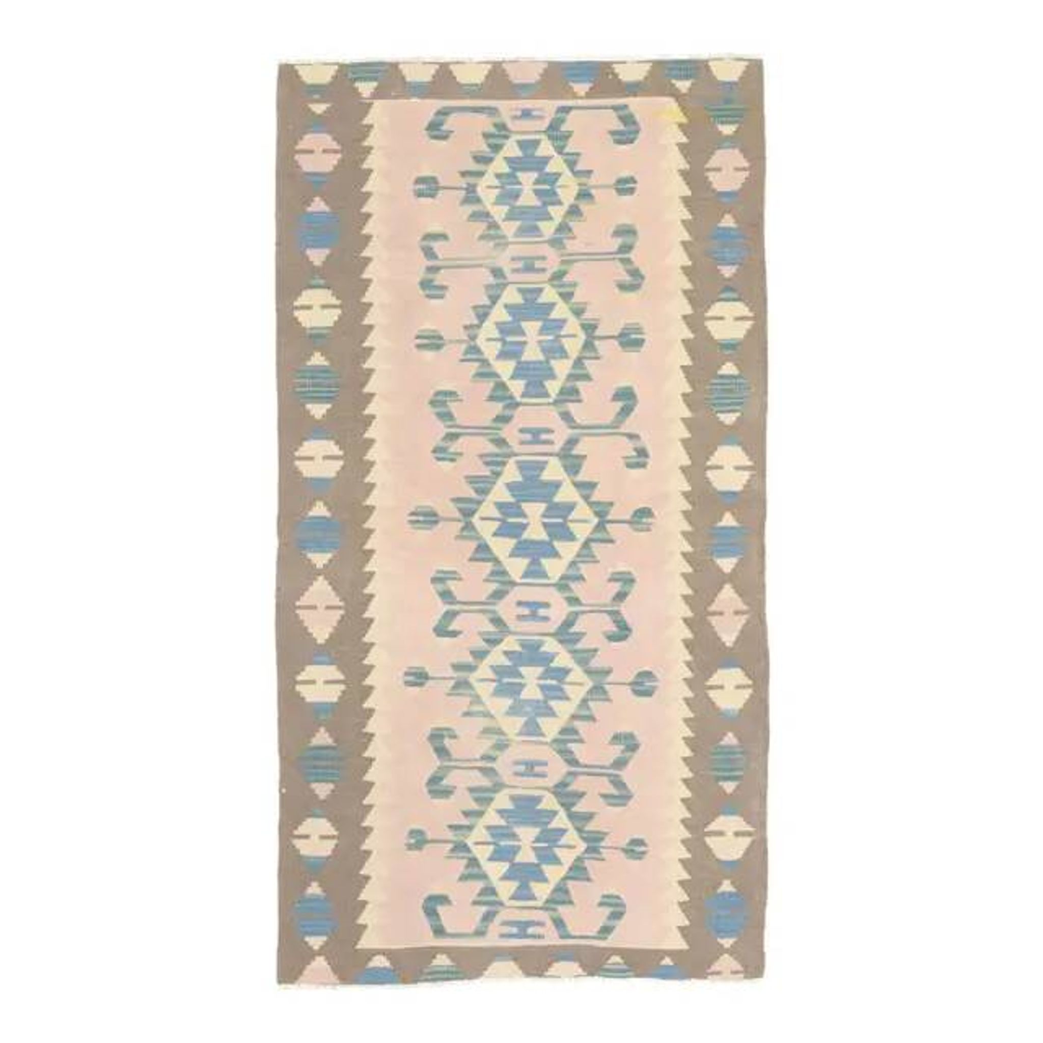 1970s Vintage Turkish Oushak Handmade Wool Cotton Pink Runner Rug 93x176