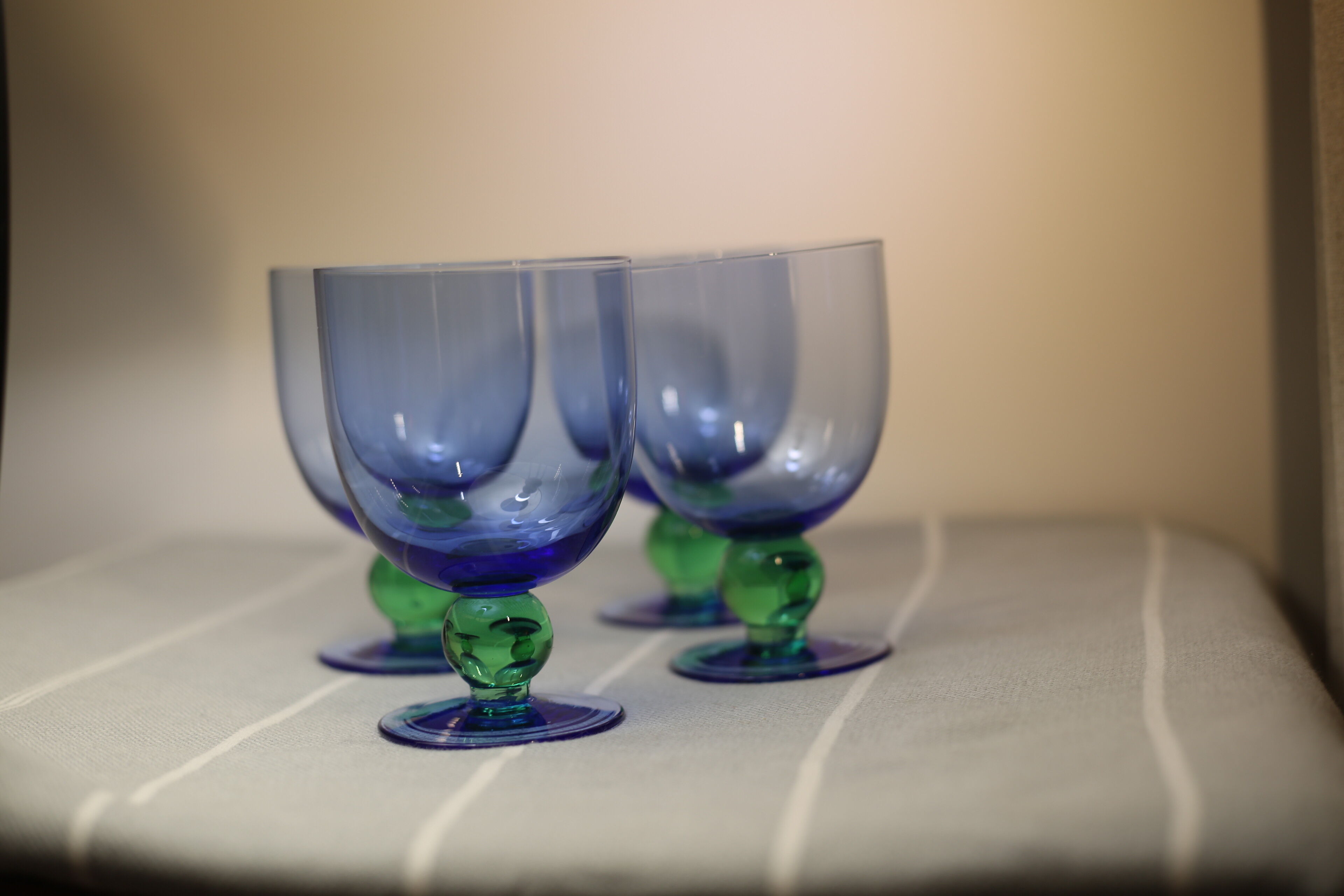 Fine vintage blue and green foot glasses
