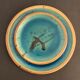 4 flat plates in blue enamelled ceramic La Poterie de la Colombe