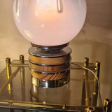 Vintage Murano glass lamp Mazzega, 22x15, chrome and wood Italy 1970