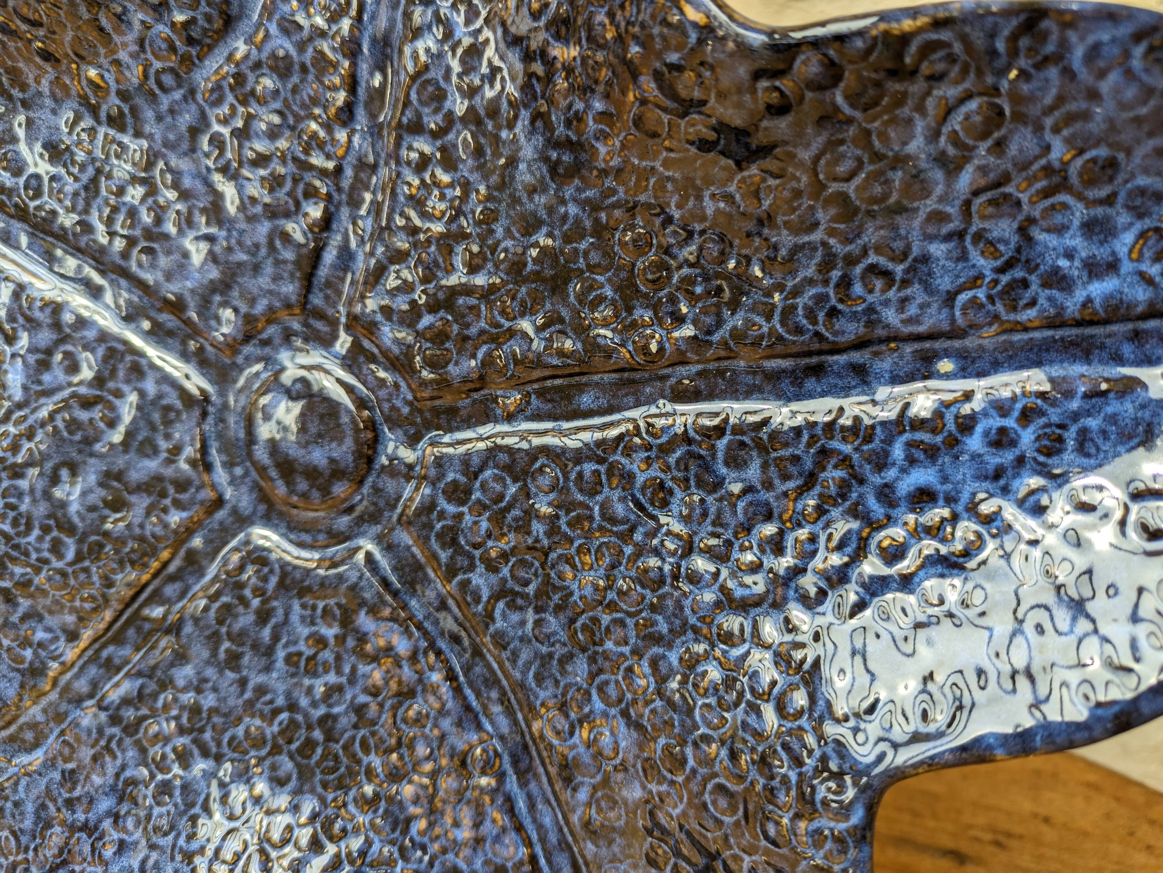 Blue ceramic starfish shaped flat plate