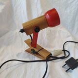 Vintage wooden and red metal clamp spotlight