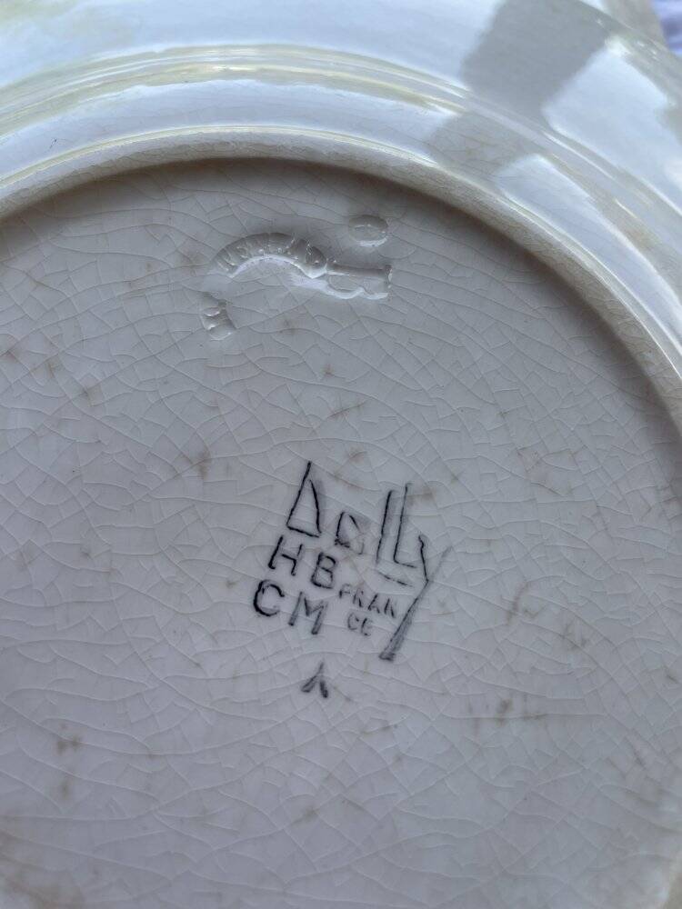 4 assiettes creuses HBCM Dolly 1930 bleu/rose céramique/faïence abstrait