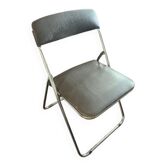 Chaise pliante vintage en skaï marron et chrome – Style Années 70