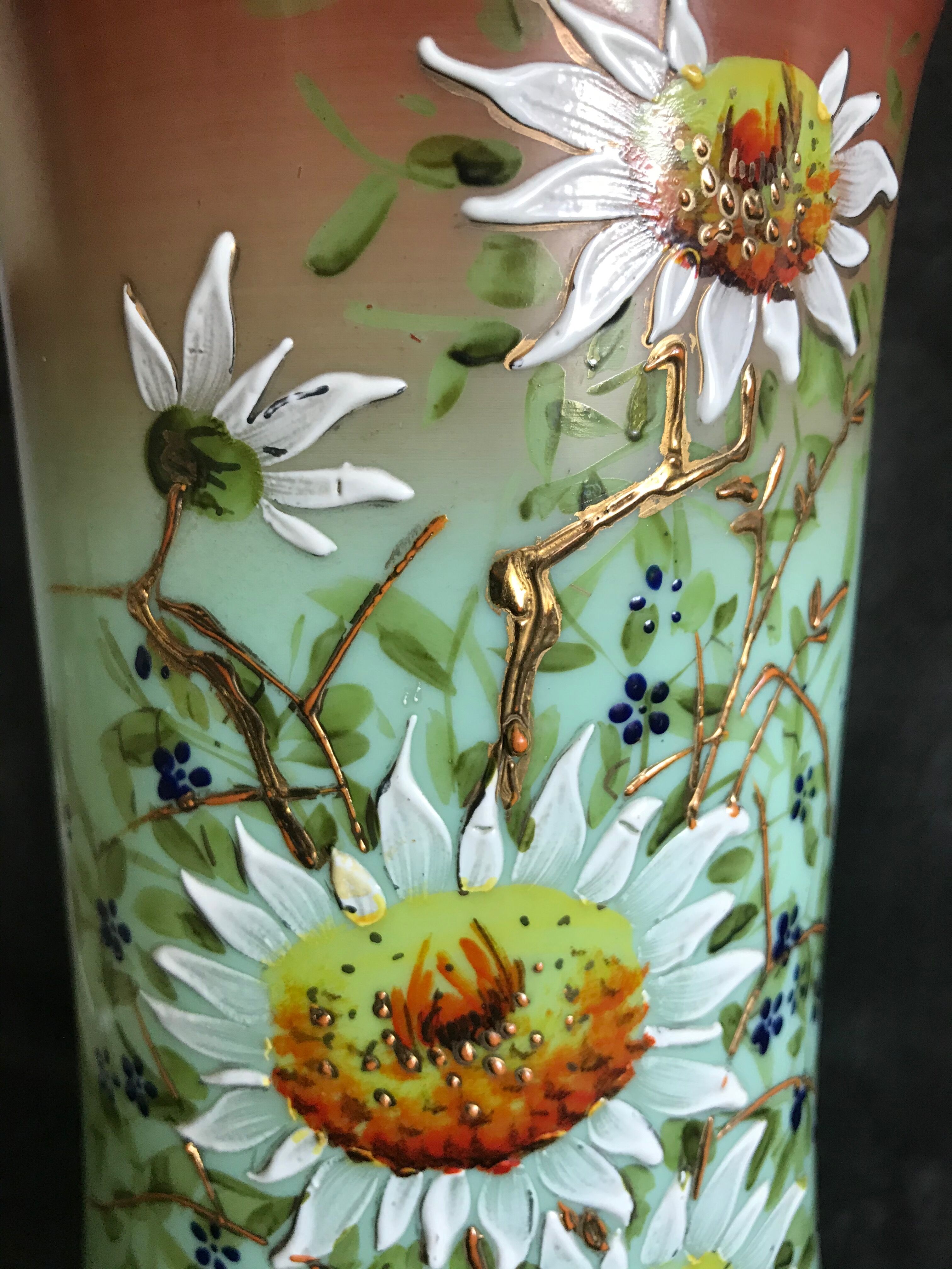 Vase Napoleon lll green opaline enamelled and gilded with fine gold