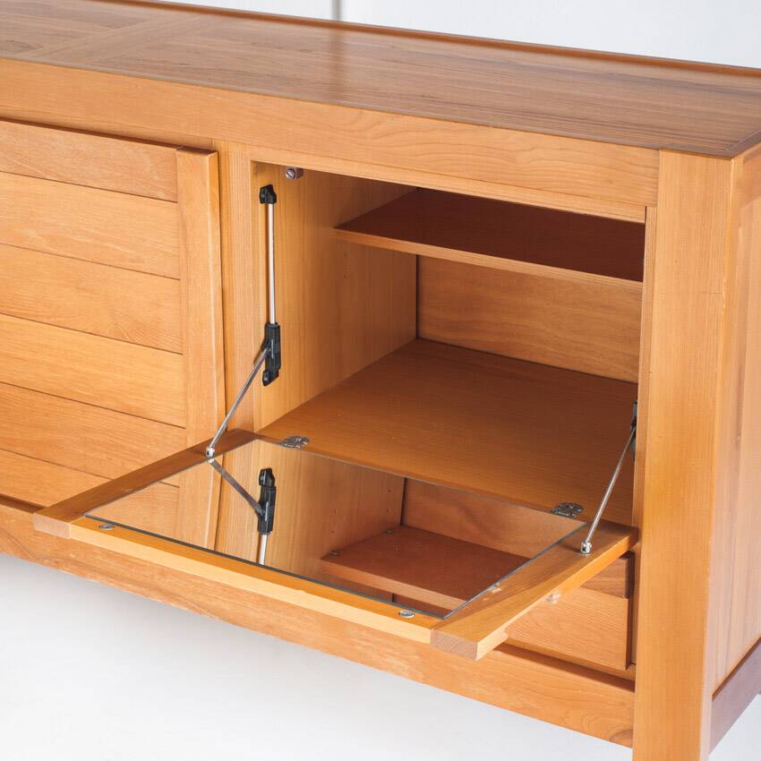 Vintage sideboard in elm wood. Edition by Simat. France 1970s.