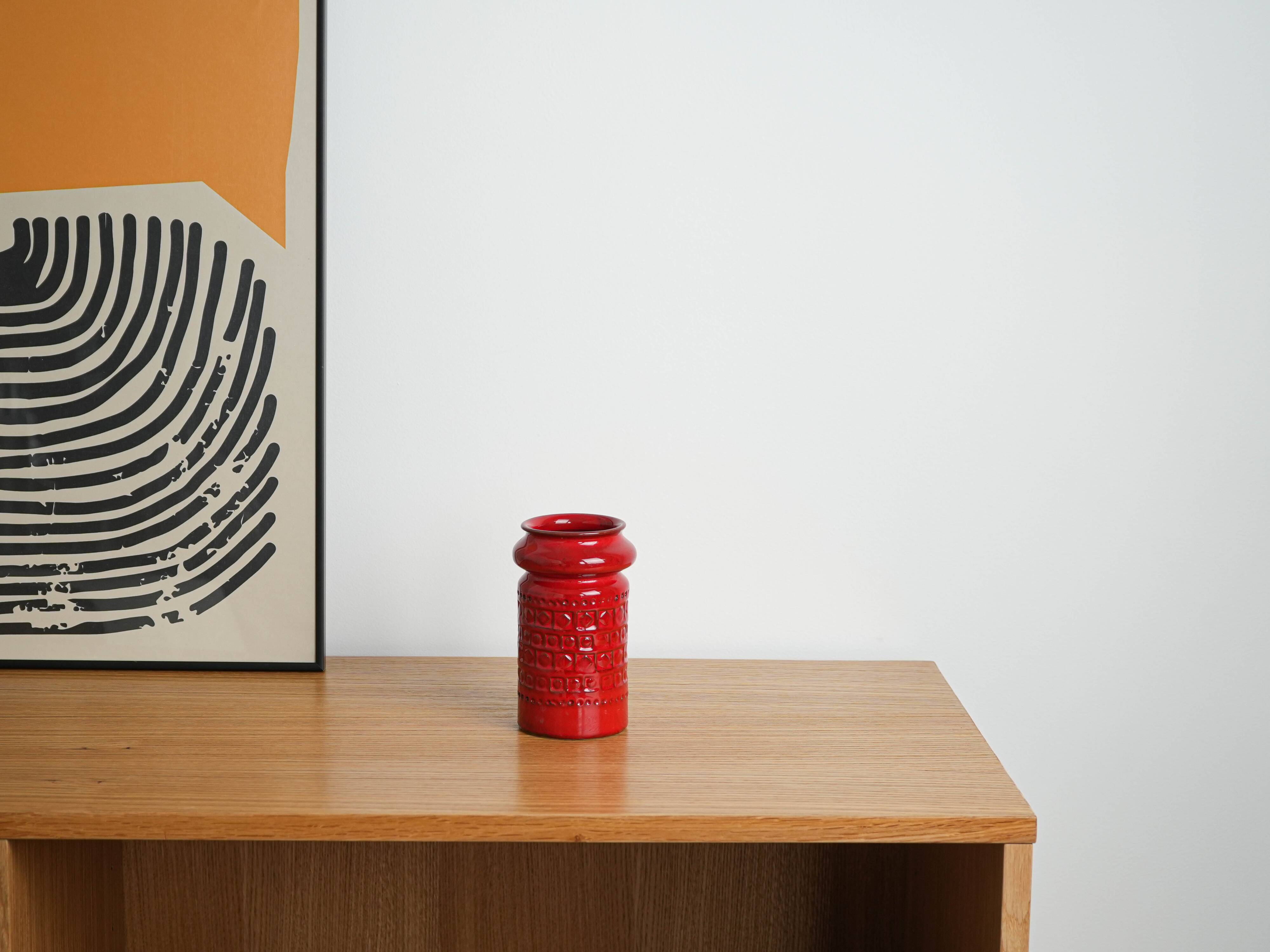 Red ceramic vase, German design, 1960s, made in West Germany