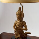 Paire de lampes  de table Bouddha en bois avec abat-jours