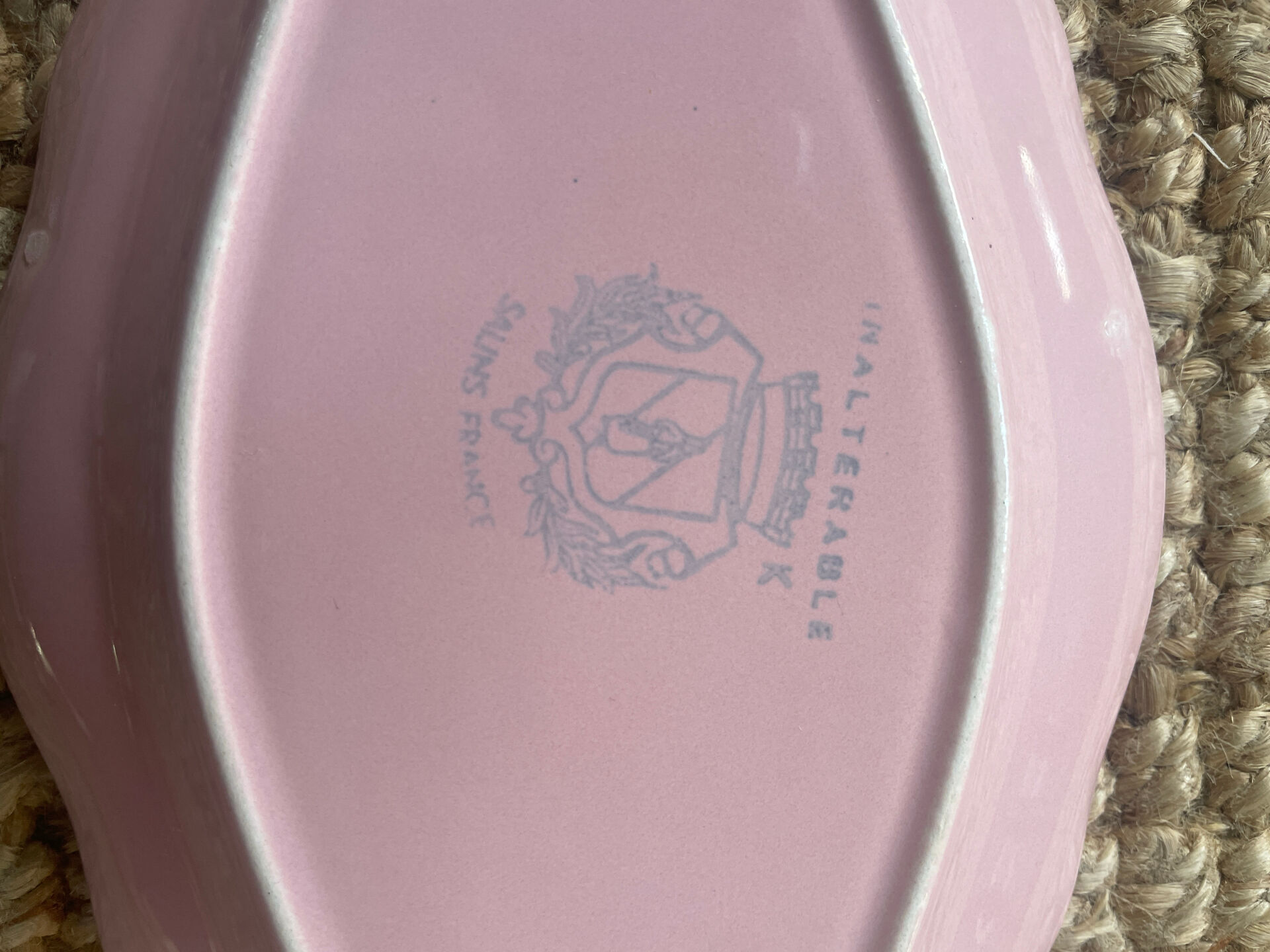 Pair of Salins pink earthenware dishes