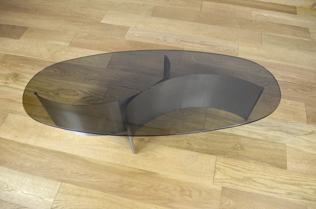 Vintage coffee table brushed steel and glass 1970