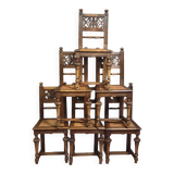 Set of six Renaissance-style chairs in solid wood