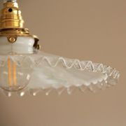 Hanging lamp opaline undulating old lampshade white glass