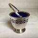 Blue and silver metal sweet jar.