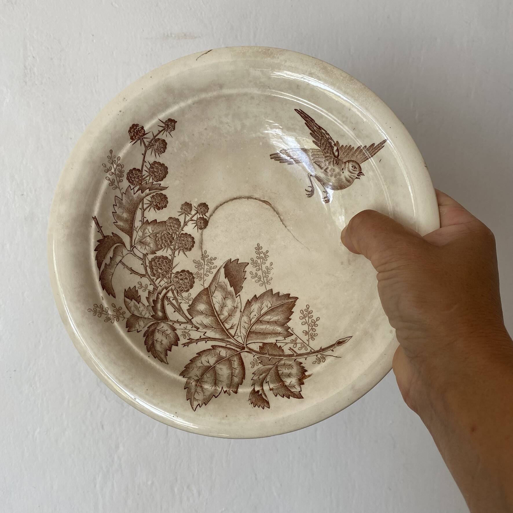 Sepia ironware compote dish, antique fruit bowl.