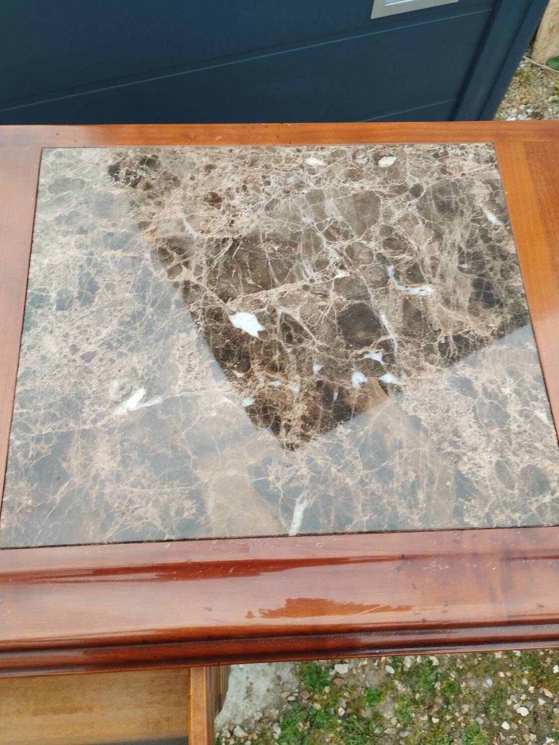 Antique weekly chest of drawers, Louis XVI style marble top