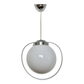Suspension art déco en opaline et laiton chromé, années 30 40