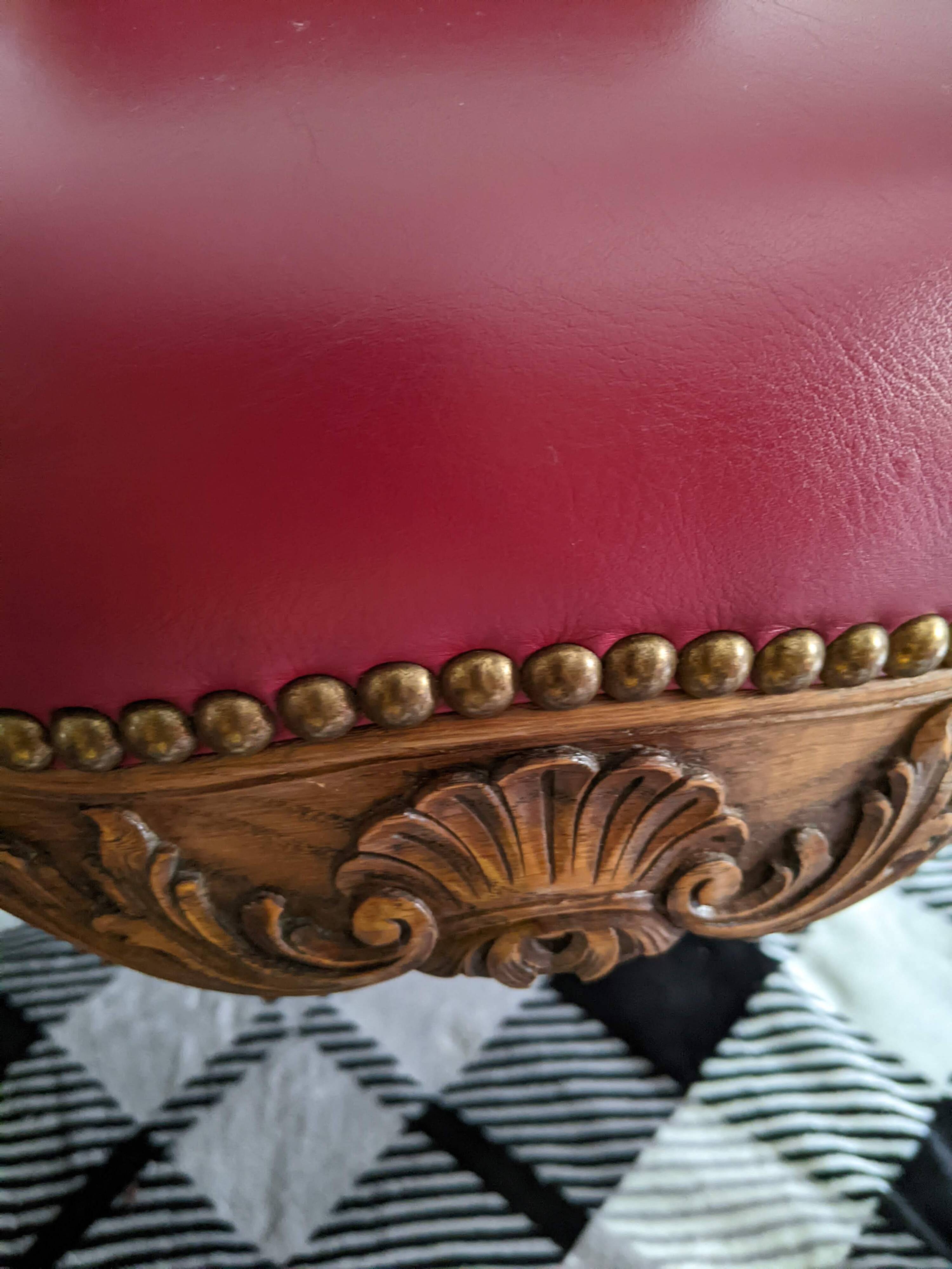 Set of Louis XV Cabriolet Chairs – Carved Wood & Bordeaux Leather