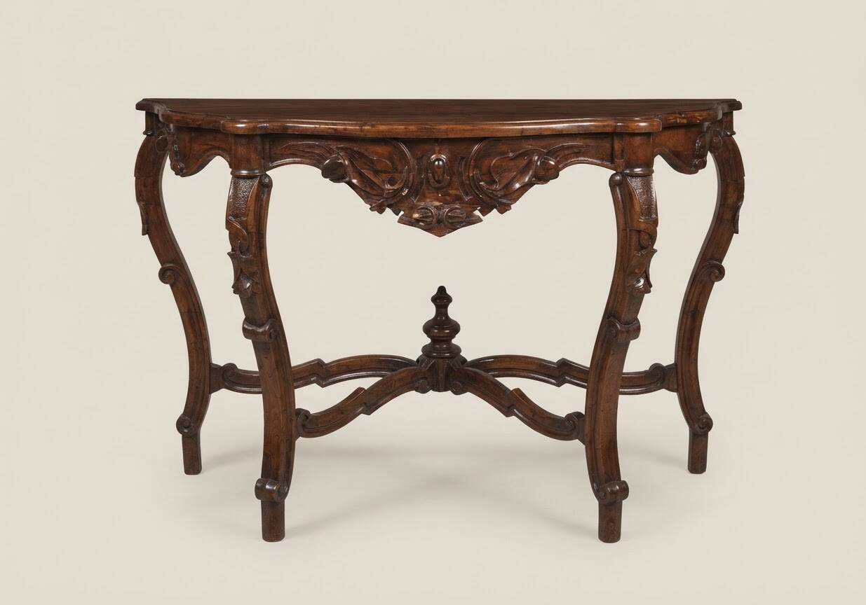 Ancienne console en noyer sculpté style Louis-Philippe