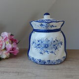 Pot à oignons en céramique fait et peint à la main motif fleurs bleues indigo Portugal