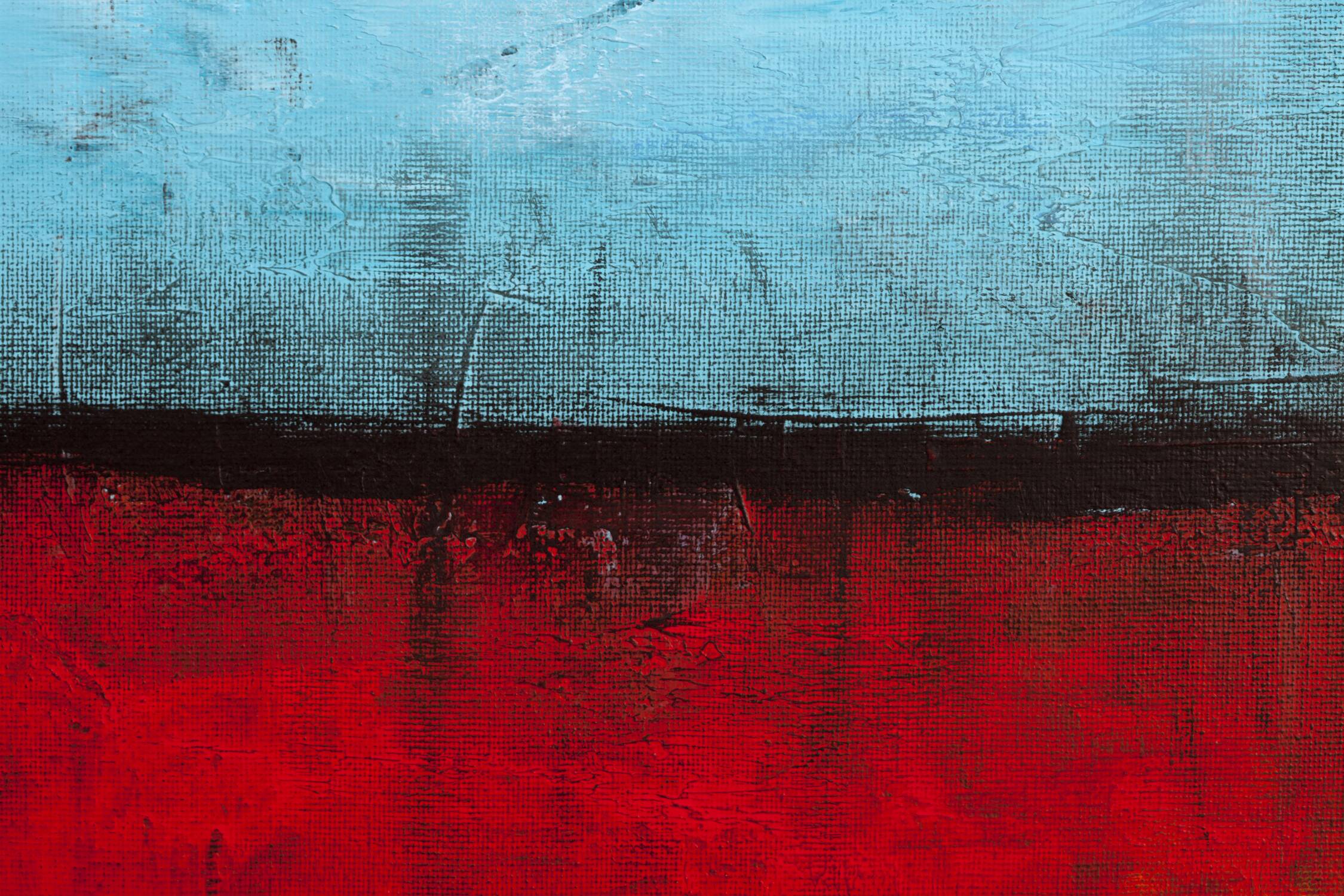 Blue and Red original minimalist abstract modern painting, stretched canvas