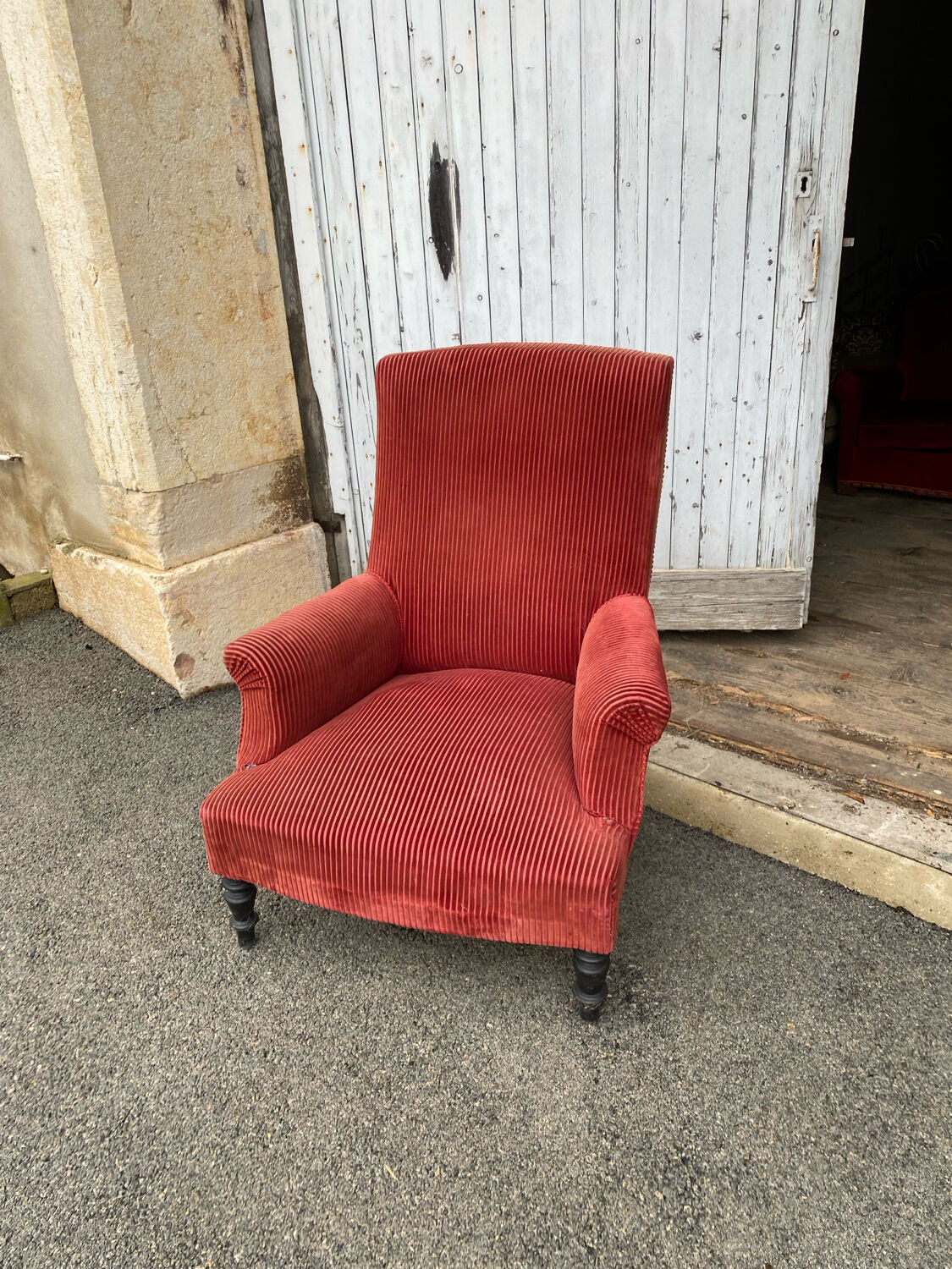 English velvet armchair