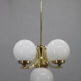 Art Deco brass chandelier with opaline glass, Czechoslovakia, 1930s