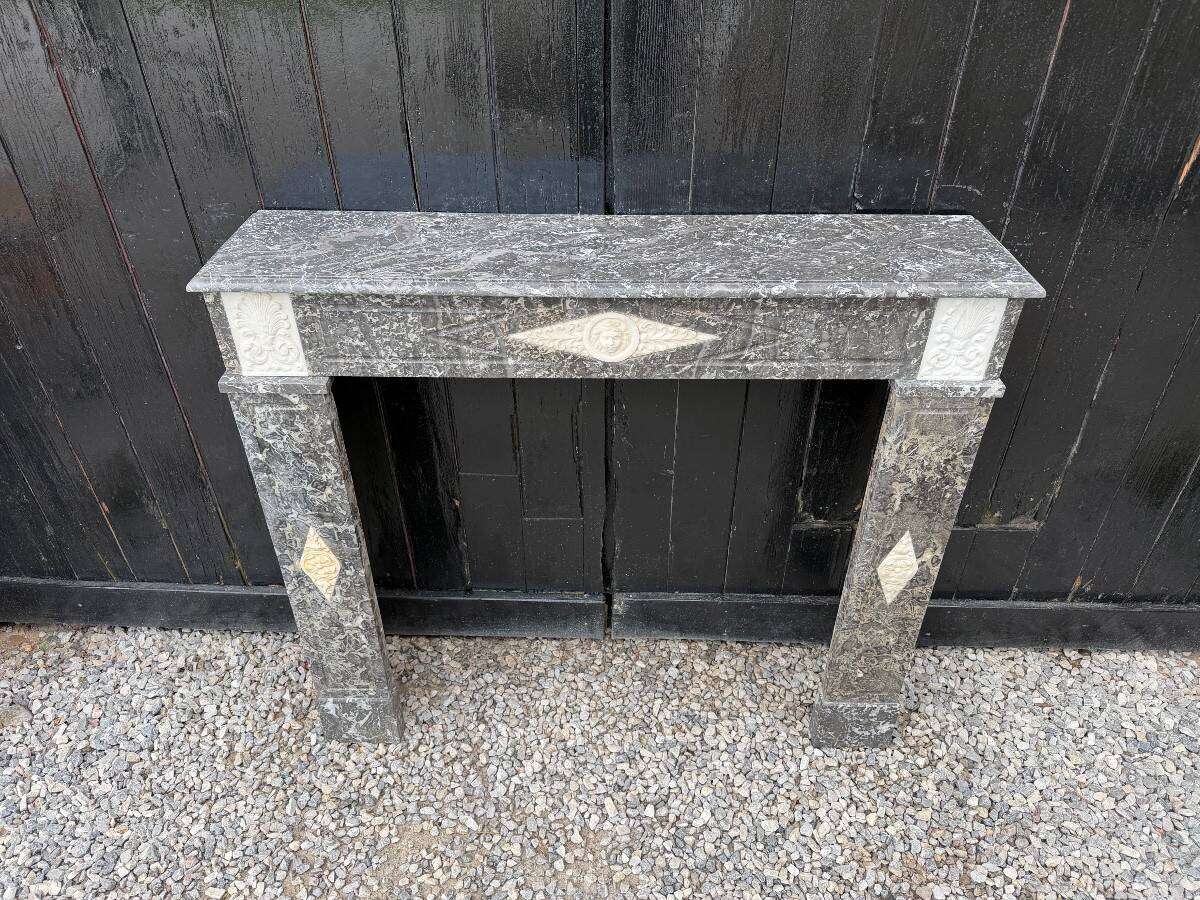Directoire fireplace in grey marble Sainte-Anne, early 19th century