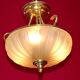 French mid century 3 bulb brass semi flush ceiling light opaque glass shade