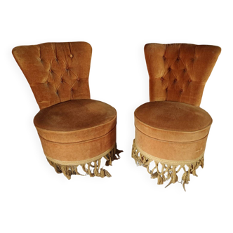 Deux fauteuils crapaud velours