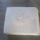 12 large antique damask table napkins, monogrammed