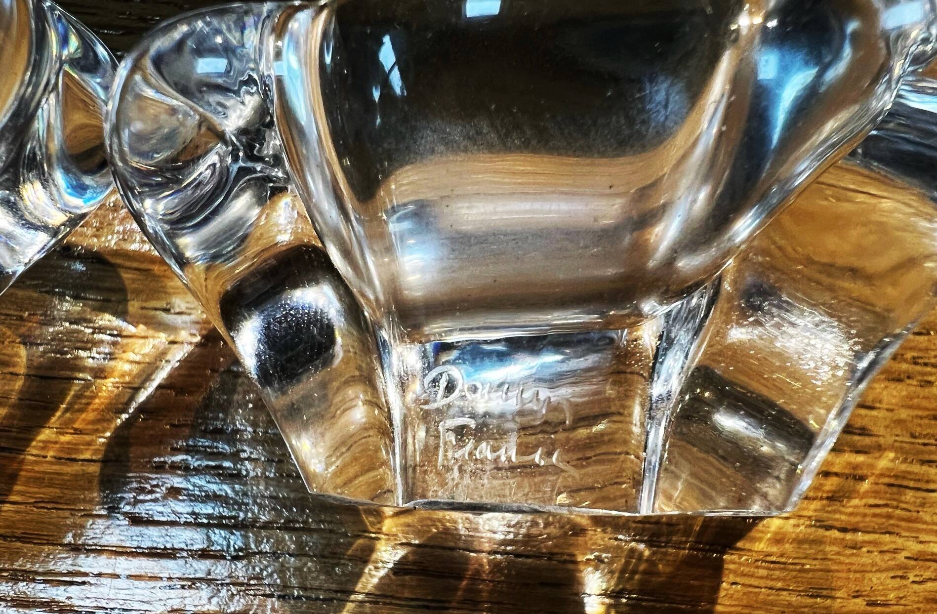 2 crystal salt cellars signed Daum, vintage 1960s.