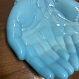 Coupelle à bijoux mains en opaline bleue
