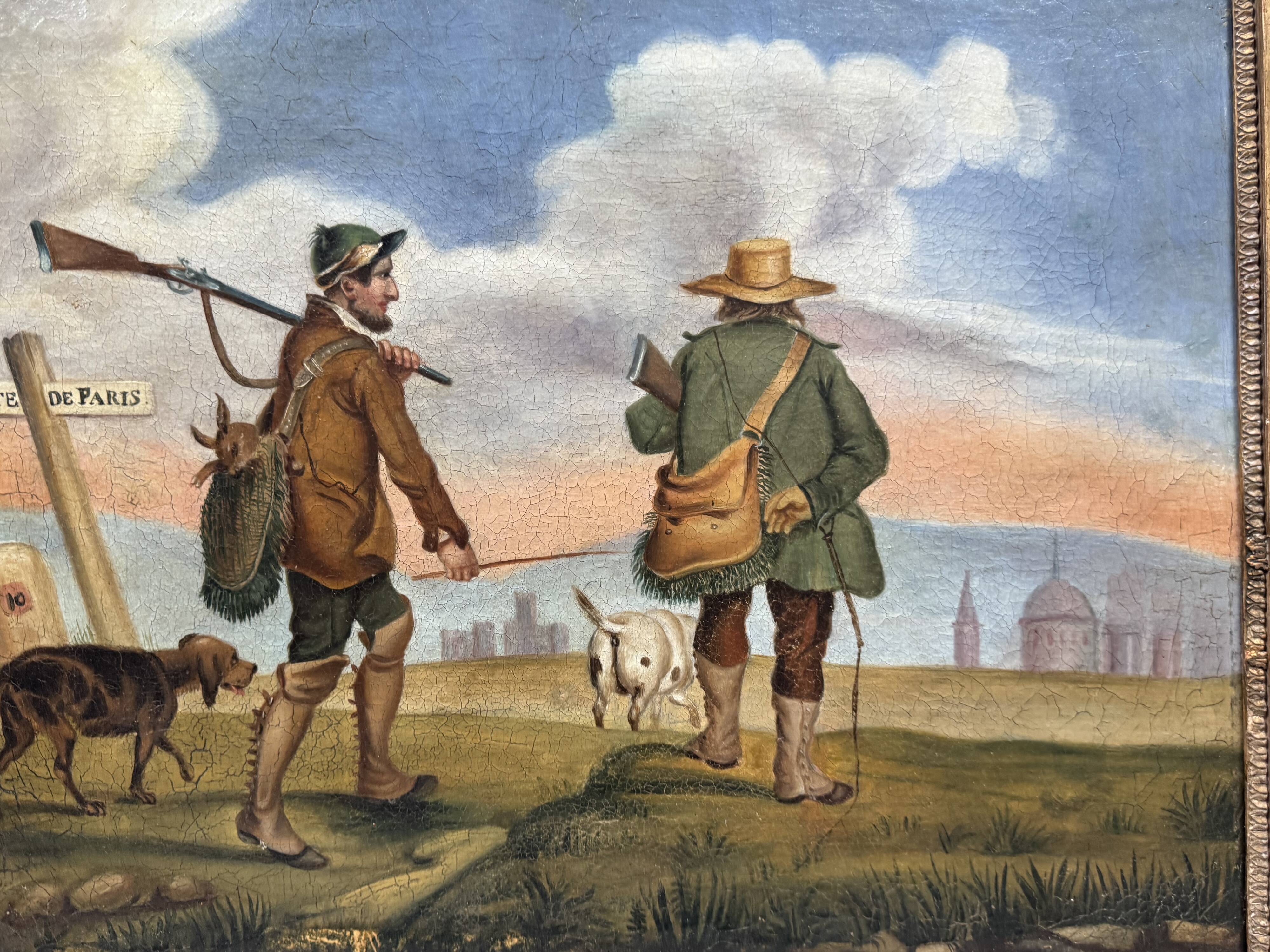 Hunting return oil on canvas 19th century