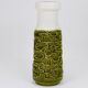 Grand vase de sol en terre cuite vert mousse olive brillant et blanc style Brutaliste Op-Art, Autriche, années 1970