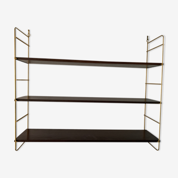 String wall shelf in wood and brass, 1960