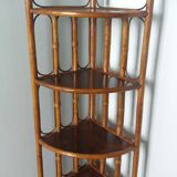Corner shelf, corner unit, in wicker and wood