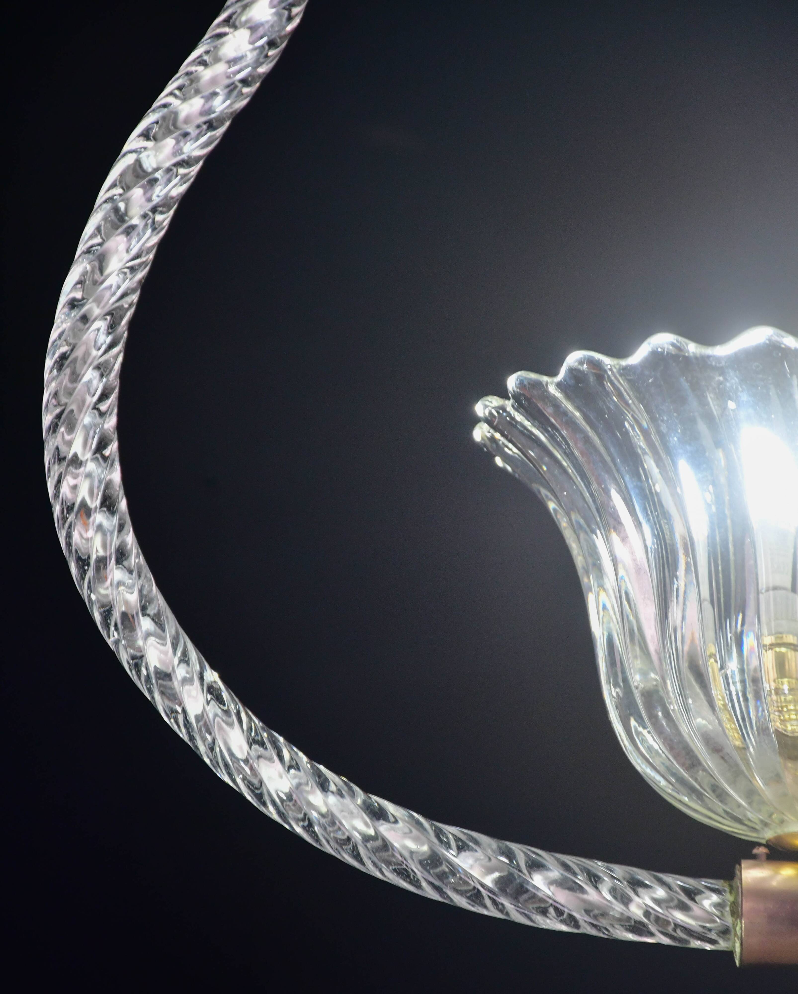 Elegant Art Deco Barovier & Toso pendant light chandelier Murano glass, 1950s