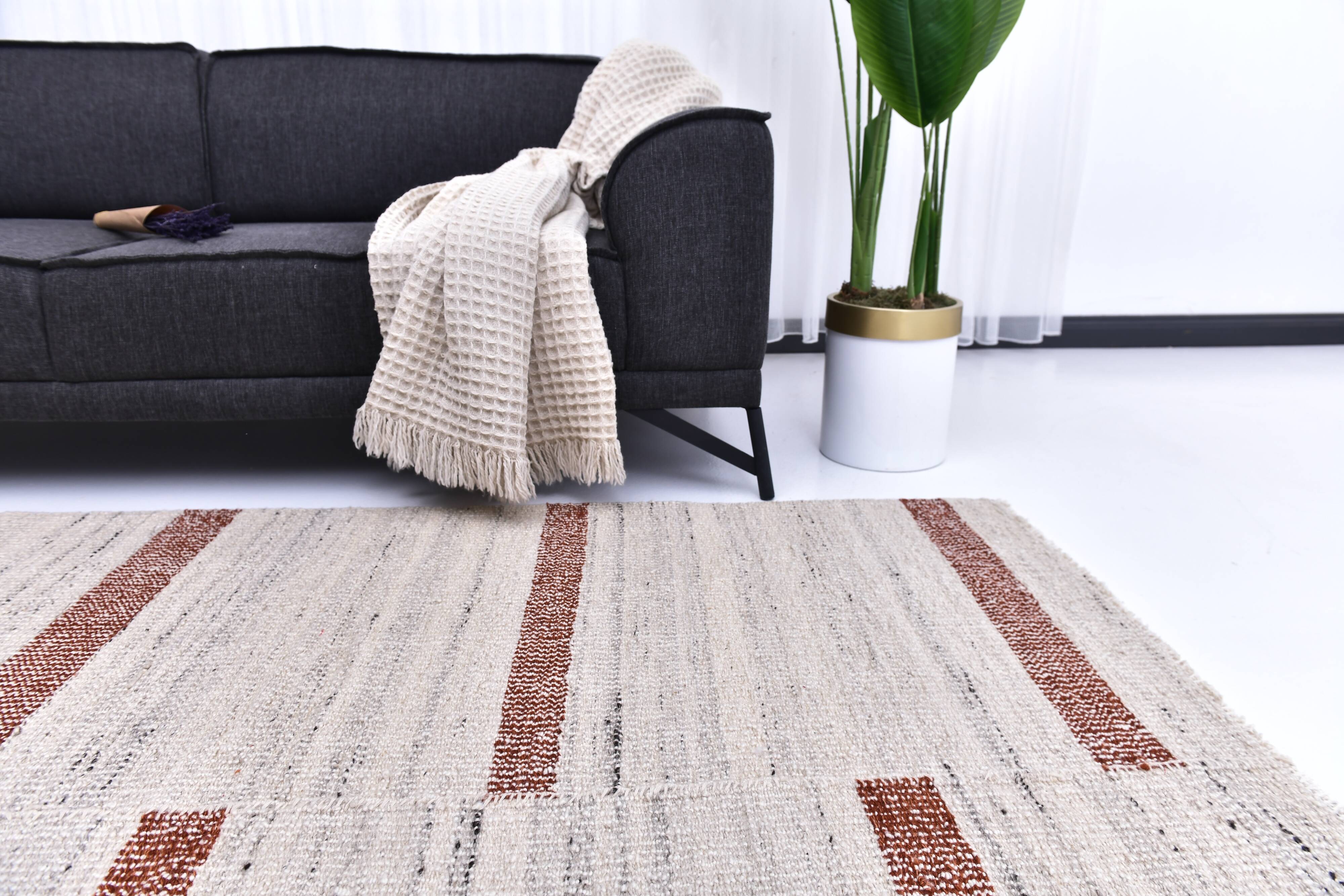 210x310 beige orange kilim rug, Beige terracota wool kilim carpet