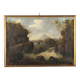 Old painting of a landscape with a river, oil on canvas, 19th century.