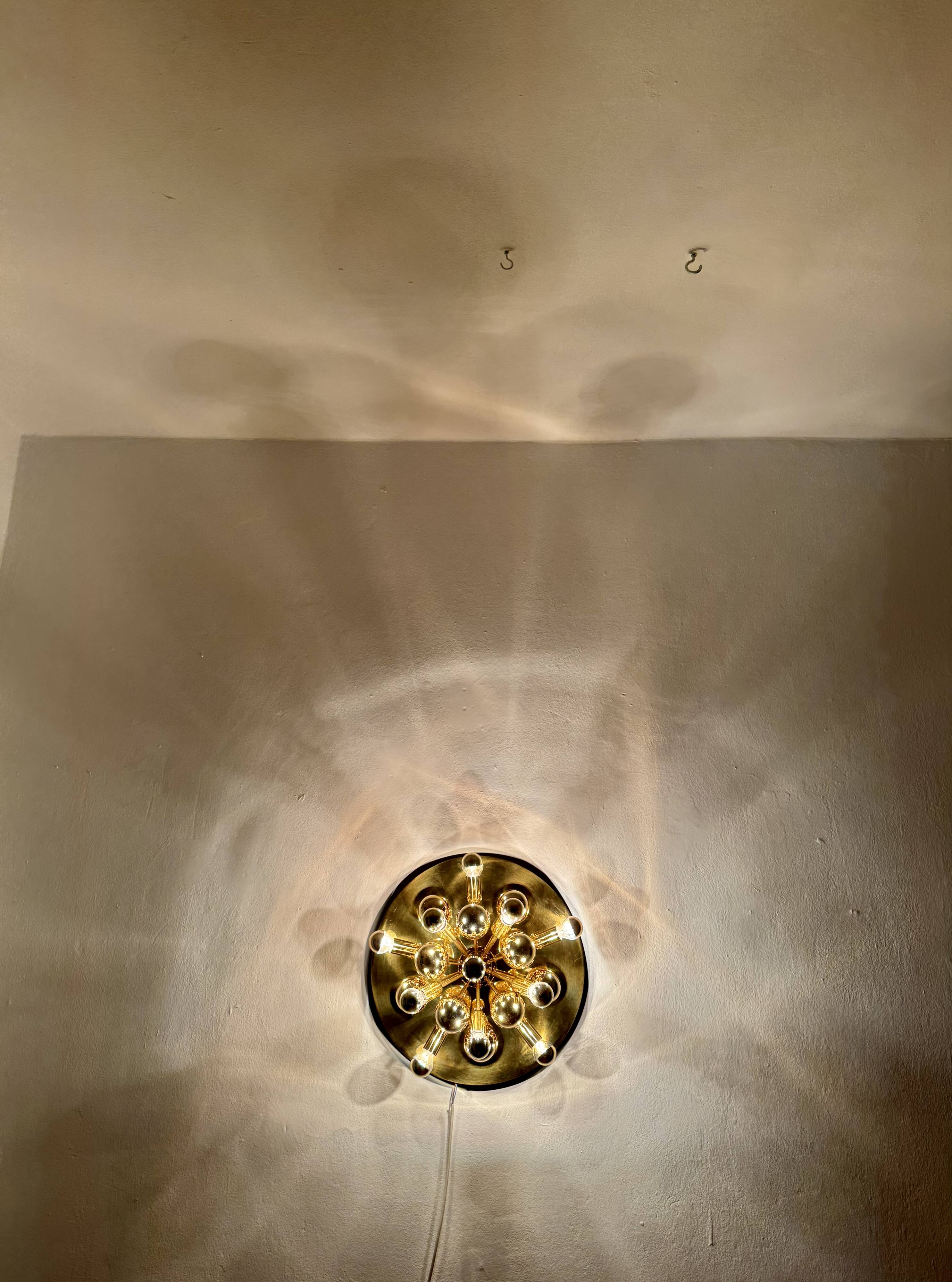 Set of 2 Amazing Golden Sputnik Wall or Flush Lamps by Cosack