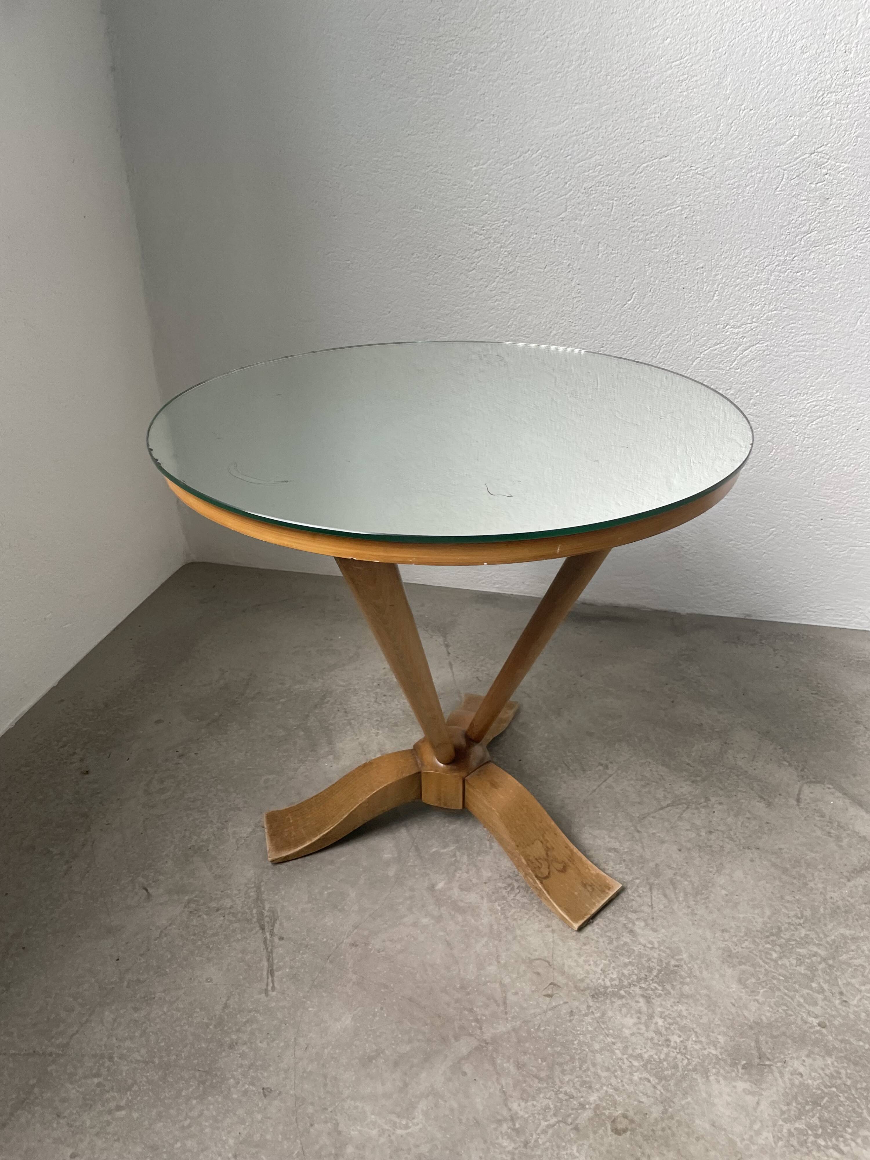 Art deco mirror pedestal table in walnut 1930