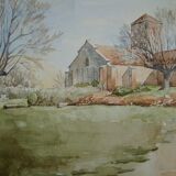Church in the countryside - Watercolor signed