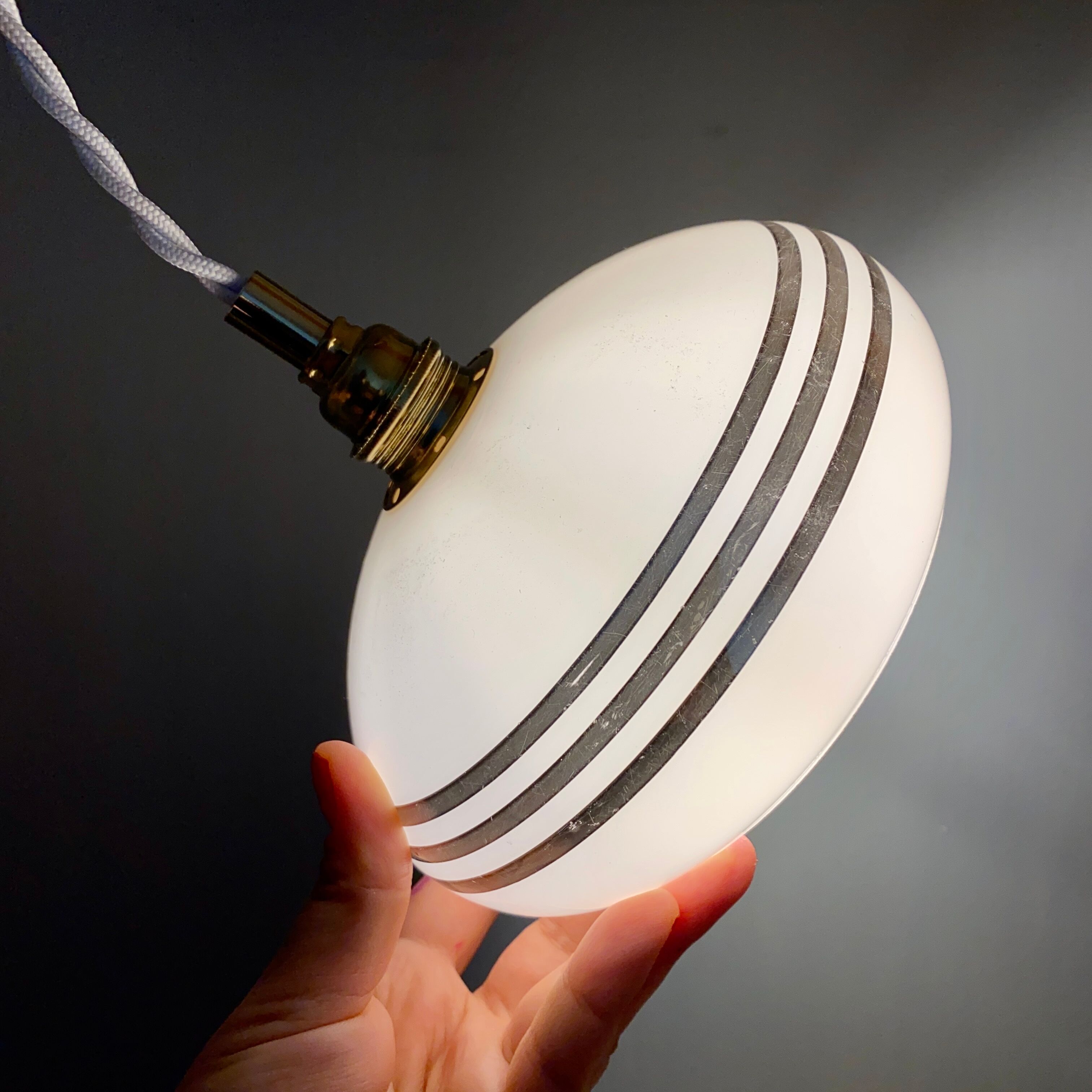 Vintage lamp in pale pink opaline and silver edging