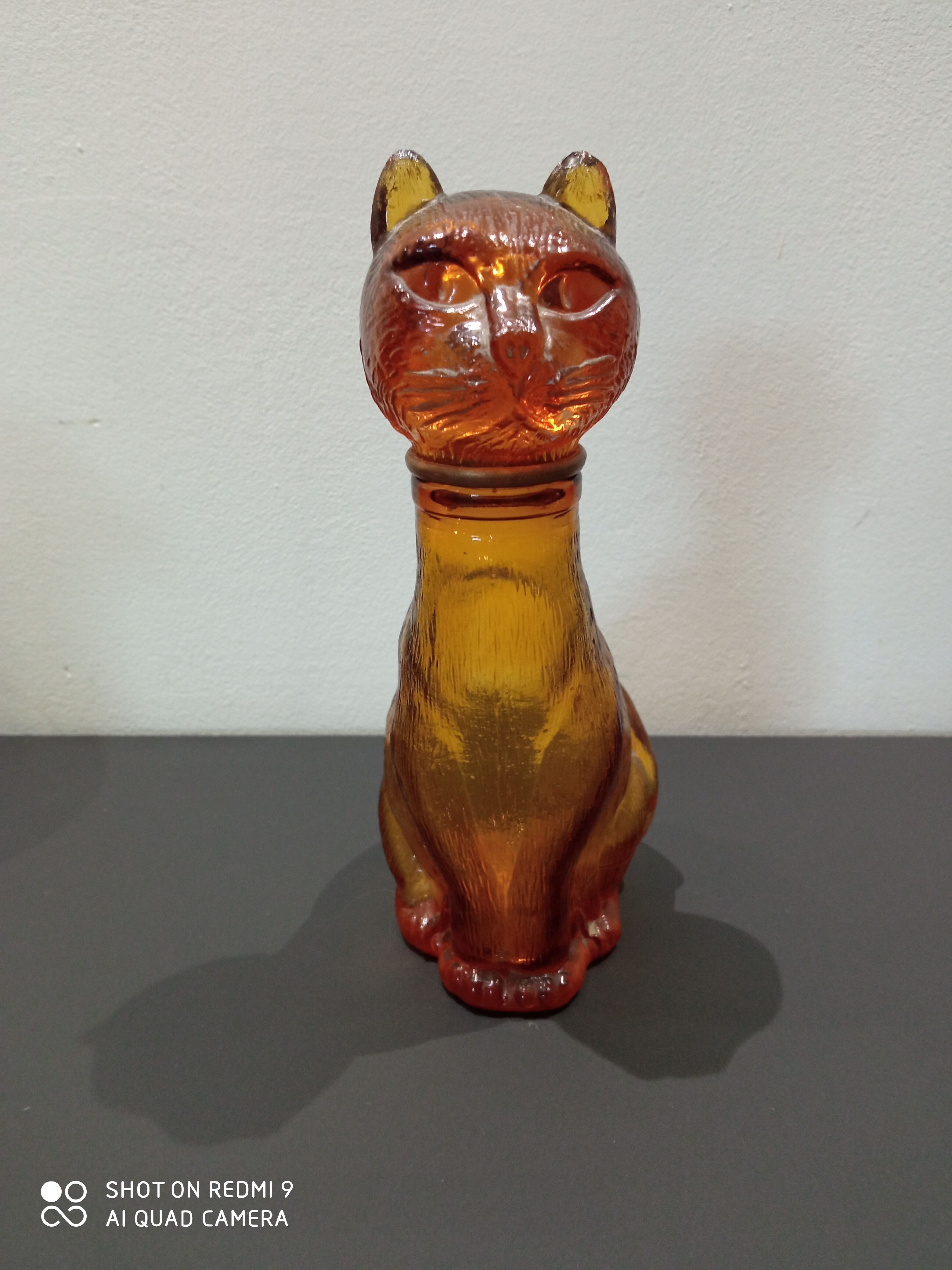 Old bottle in amber glass"cat"