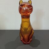 Flacon ancien en verre ambré"chat"